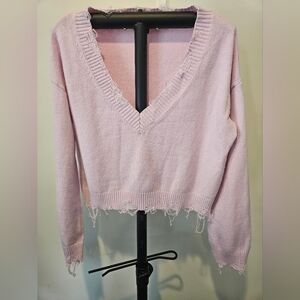 BROOKLYN KARMA WOMEN'S PINK DISTRESSED GRUNGE KNIT CROPPED TOP SIZE MEDIUM